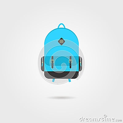 Blue backpack icon with shadow Vector Illustration