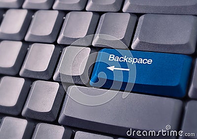 Blue backspace button on keyboard Stock Photo
