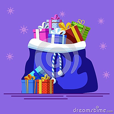 Blue bagfull of gifts. New year vector Vector Illustration
