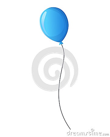 Blue balloon with string flying. Party, anniversary, birthday, New Year celebration decoration element. Vector Illustration