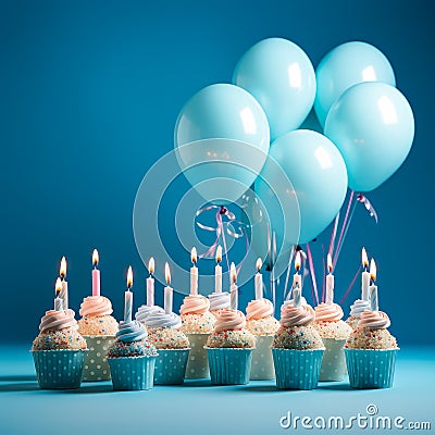 Blue balloons are popular choice for boy's birthday party They are also symbol of the sky and the ocean Stock Photo