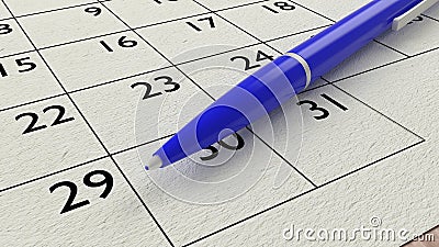 Blue ballpen on a paper calendar closeup Cartoon Illustration