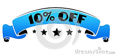 Blue band with 10 PERCENT OFF text. Stock Photo