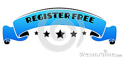 Blue band with REGISTER FREE text. Stock Photo