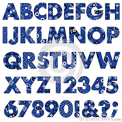 Blue bandana patterns alphabet Vector Illustration