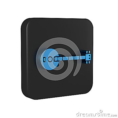 Blue Banjo icon isolated on transparent background. Musical instrument. Black square button. Stock Photo