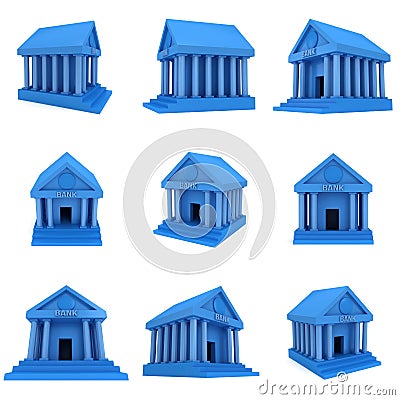 Blue Bank building 3d icon Stock Photo