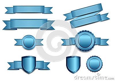 Blue Banners with Shield and Rosette Vector Illustration