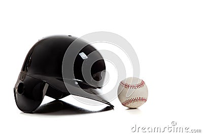 Blue baseball helmet and baseball Stock Photo