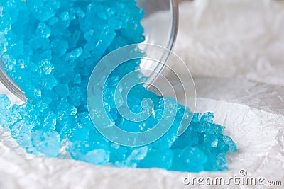 Blue Bath Salt in Glass Stock Photo