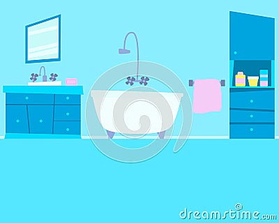 Blue bathroom with furniture Vector Illustration