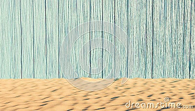 Blue battered wood background with beach sand Stock Photo