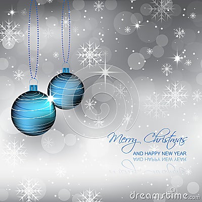 Blue bauble and snowflakes on a christmas winter background Vector Illustration