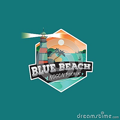Blue beach logo for indusrial and tourism Vector Illustration