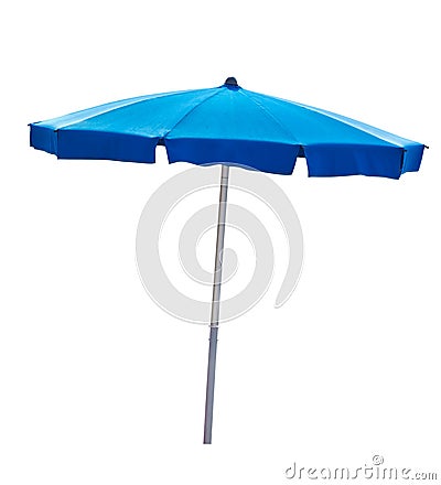 Blue beach umbrella isolated on white Stock Photo