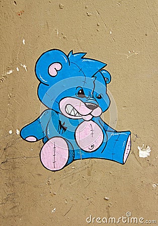 Blue bear, street art collage Paris France. Editorial Stock Photo