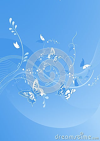 Blue beautiful butterfly background Cartoon Illustration