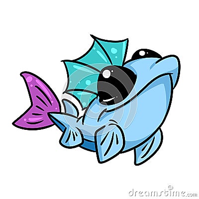 Blue beautiful fish crucian big eyes animal illustration cartoon character isolated Cartoon Illustration