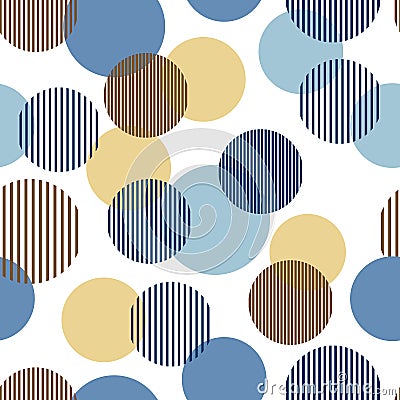 Blue and beige abstract simple striped circles geometric seamless pattern, vector Vector Illustration