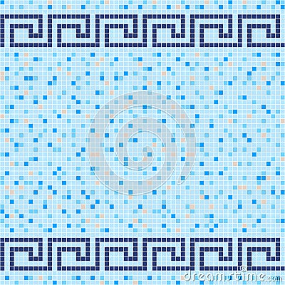 Blue and beige ceramic tile mosaic pattern. Vector Illustration