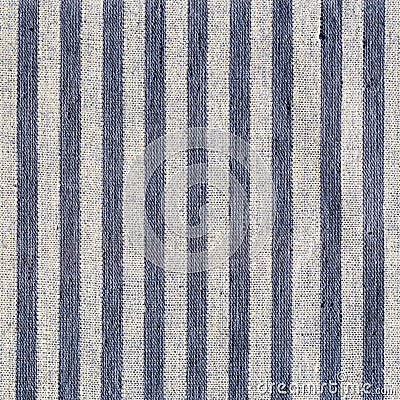 Blue, beige, gray stripe pattern on linen fabric Stock Photo