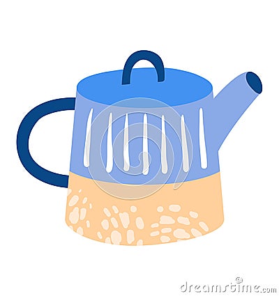 Blue and beige retro teapot design, modern minimalist kitchenware. Stylish home decor and kitchen accessory vector Vector Illustration