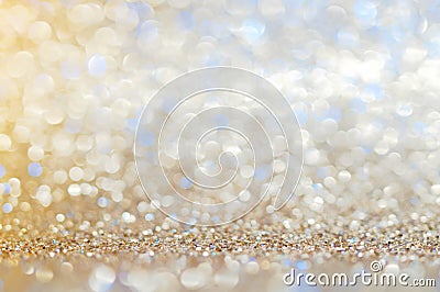 Blue,beige, Silver white abstract light background, shining lights, sparkling glittering Christmas lights. Blurred abstract holida Stock Photo