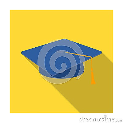 Blue beret with a rope in the center. Cap student . School uniform .School And Education single icon in flat style Vector Illustration