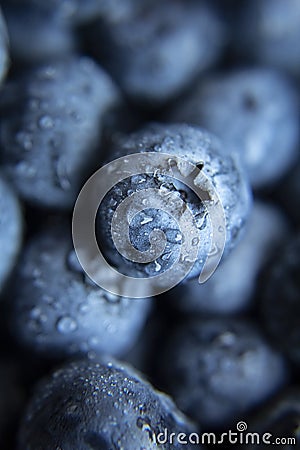 On blue berries blueberries water drops Stock Photo