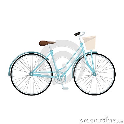 Blue bicycle with basket Vector Illustration