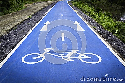 Blue bicycle symbol lane Stock Photo