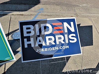 Blue Biden/Harris sign outside polling place Editorial Stock Photo
