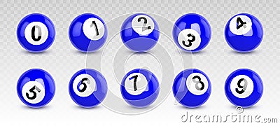 Blue billiard balls with numbers from zero to nine Vector Illustration