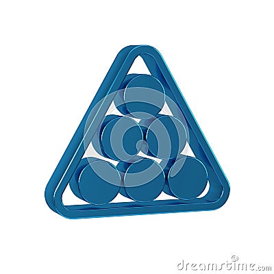 Blue Billiard balls in a rack triangle icon isolated on transparent background. Stock Photo