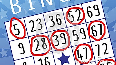 Blue bingo ticket with pointed numbers and stars Stock Photo