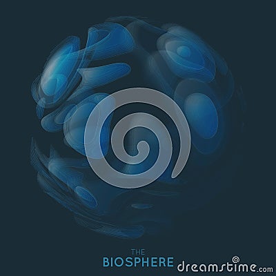 Blue Biosphere vector illustration. Abstract organic sphere. Liquid shape with outlines. Strange transparent life form Vector Illustration