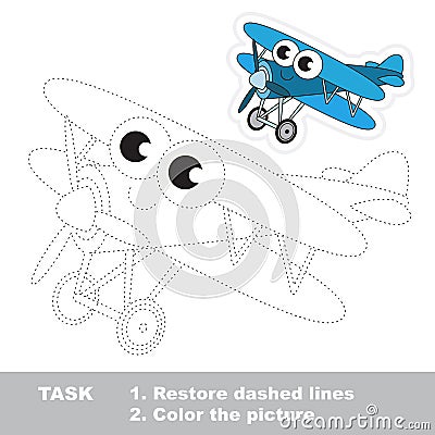 Blue Biplane to be traced. Vector trace game. Vector Illustration