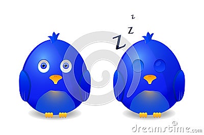 Blue bird awake and sleeping Vector Illustration