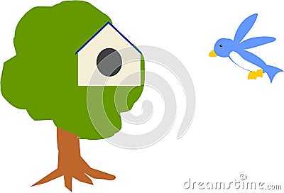 blue bird and birdhouse tree Stock Photo