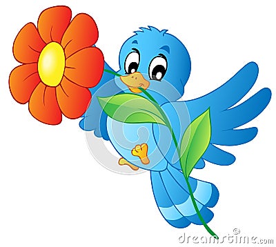 Blue bird carrying flower Vector Illustration