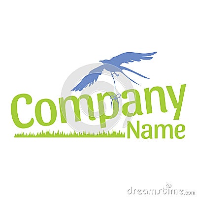 Blue bird green grass logo for company Vector Illustration