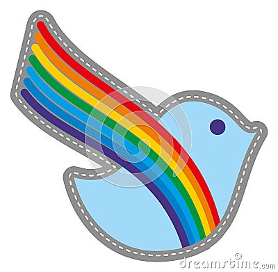 Blue bird with rainbow wing. Peace color symbol Vector Illustration