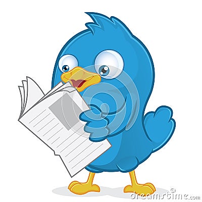 Blue Bird Reading a Newspaper Vector Illustration