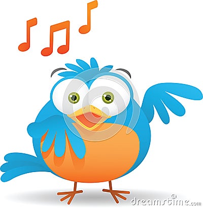 Blue Bird Singing Vector Illustration