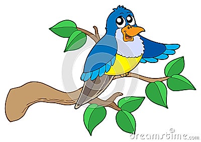 Blue bird sitting on branch Vector Illustration