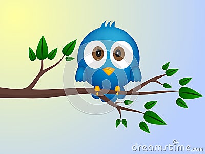 Blue bird sitting on twig Vector Illustration