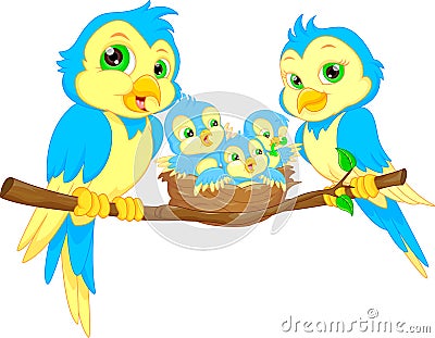 Blue birds family Vector Illustration
