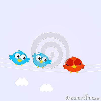 Blue Birds in line with the diverse red one Vector Illustration