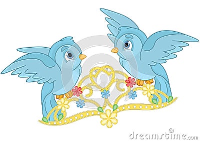 Blue Birds and Tiara Vector Illustration