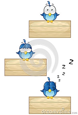 Blue Birds on Wooden Sign - Set 1 Vector Illustration
